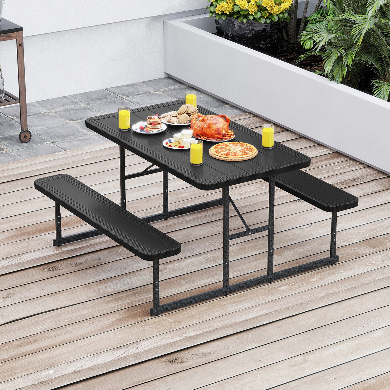 Portable Picnic Dining Set with 2 Benches for 2-4 People, Ideal for Outdoors